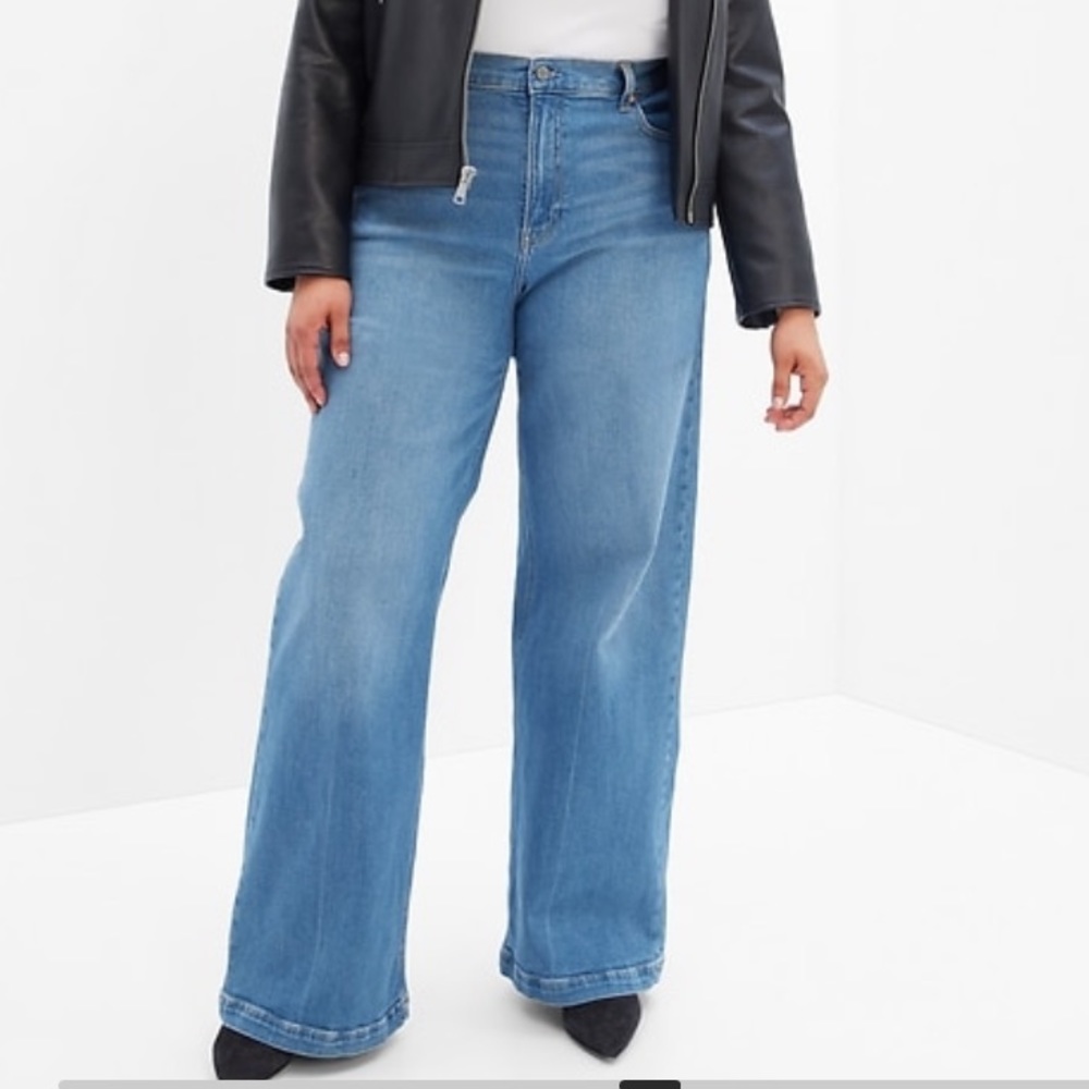 Gap High Rise Stride medium wash wise leg jeans size 32/14 tall